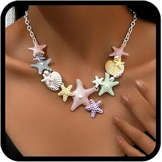 Starfish Shell Necklace in Silver - Summer Beach Mermaid Design for Women