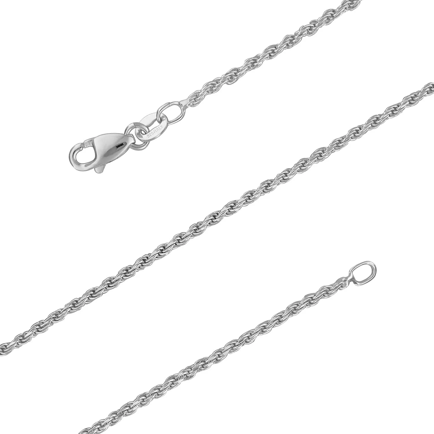 Sterling Silver 1.5mm Diamond-Cut Rope Chain Necklace, 30 Inch, Nickel-Free Italian Jewelry