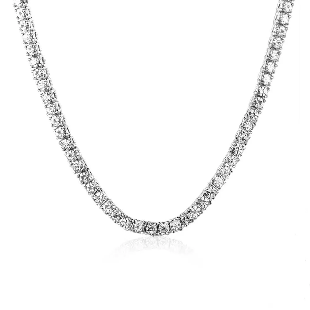 Sterling Silver 3mm Cubic Zirconia Tennis Necklace with 5cm Adjustable Chain, 40cm Long