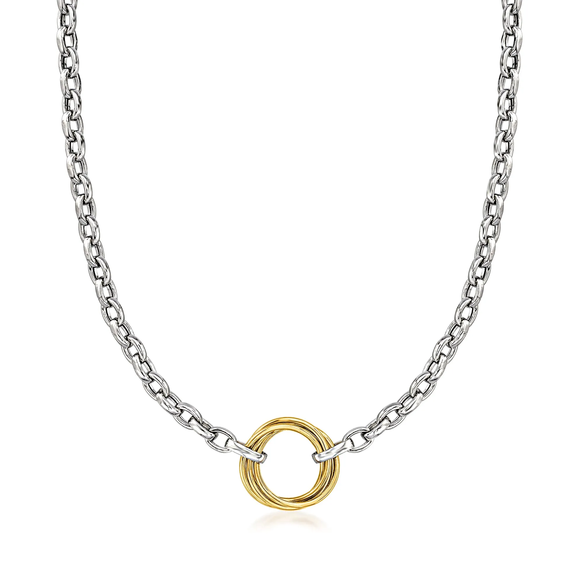 Sterling Silver & 14kt Gold Multi-Circle Rolo-Chain Necklace - Handcrafted Luxury for Women