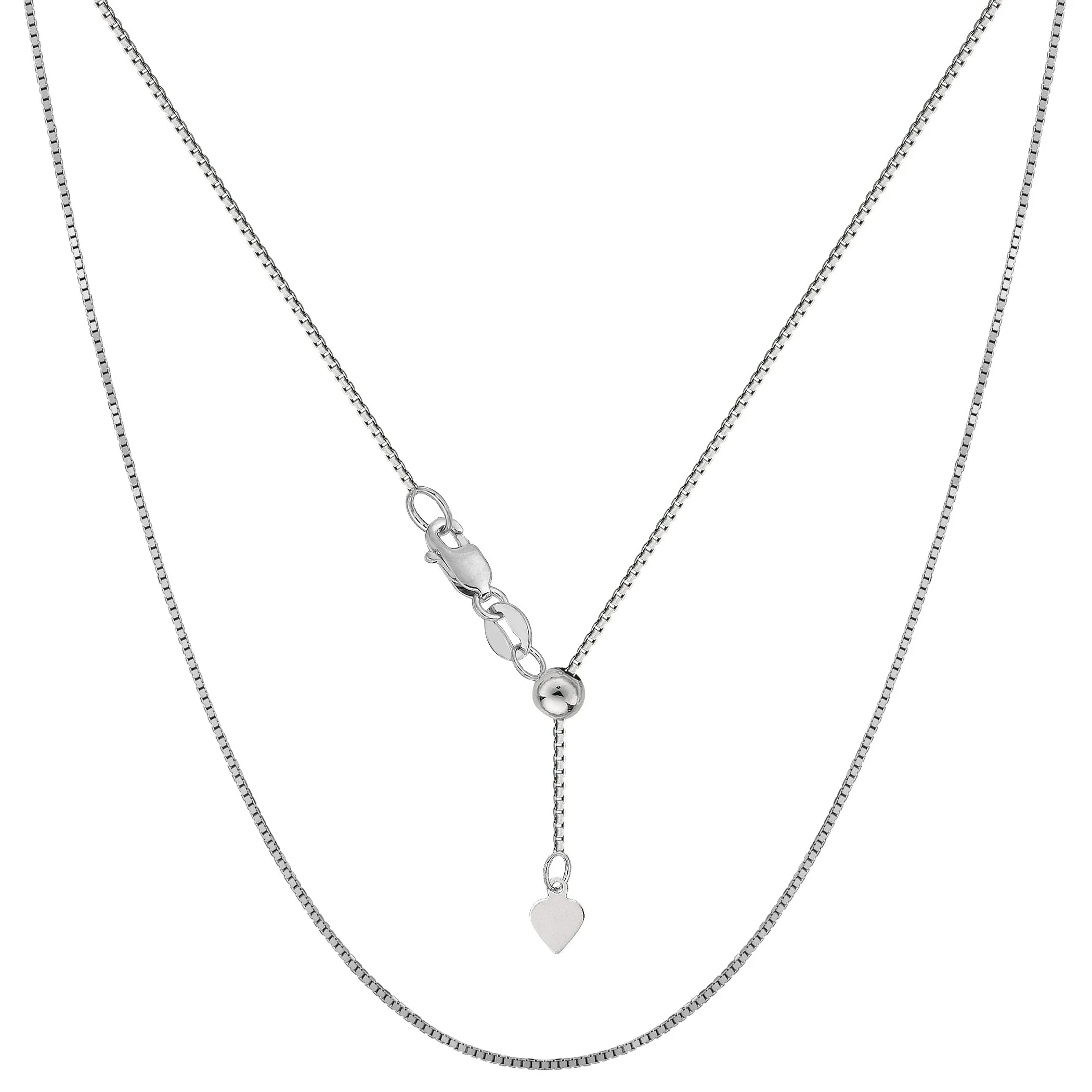 Sterling Silver Adjustable Box Chain Necklace 0.7mm, 22' - Hypoallergenic, Lightweight, Lobster Clasp