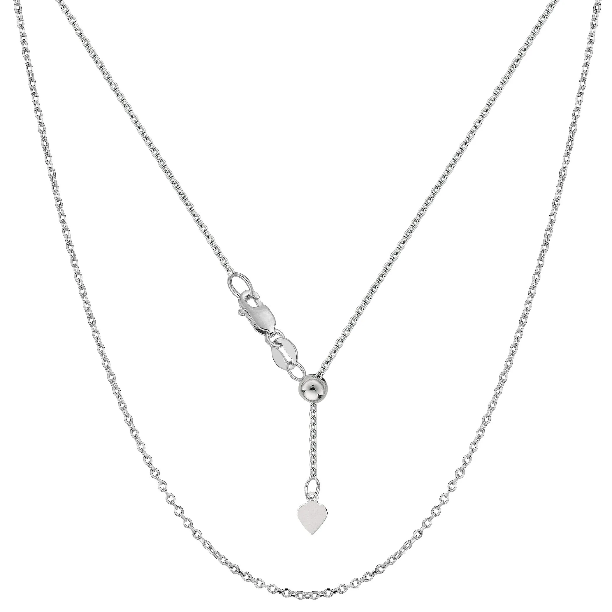 Sterling Silver Adjustable Cable Chain Necklace 22' 0.9mm, Hypoallergenic Rhodium Plated Jewelry