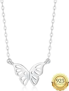 Sterling Silver Butterfly Necklace for Women, 1.8mm Chain, Adjustable Pendant, Christmas Gift