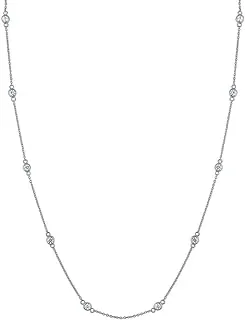 Sterling Silver Cubic Zirconia Station Necklace for Women, Rhodium Plated, Elegant Design