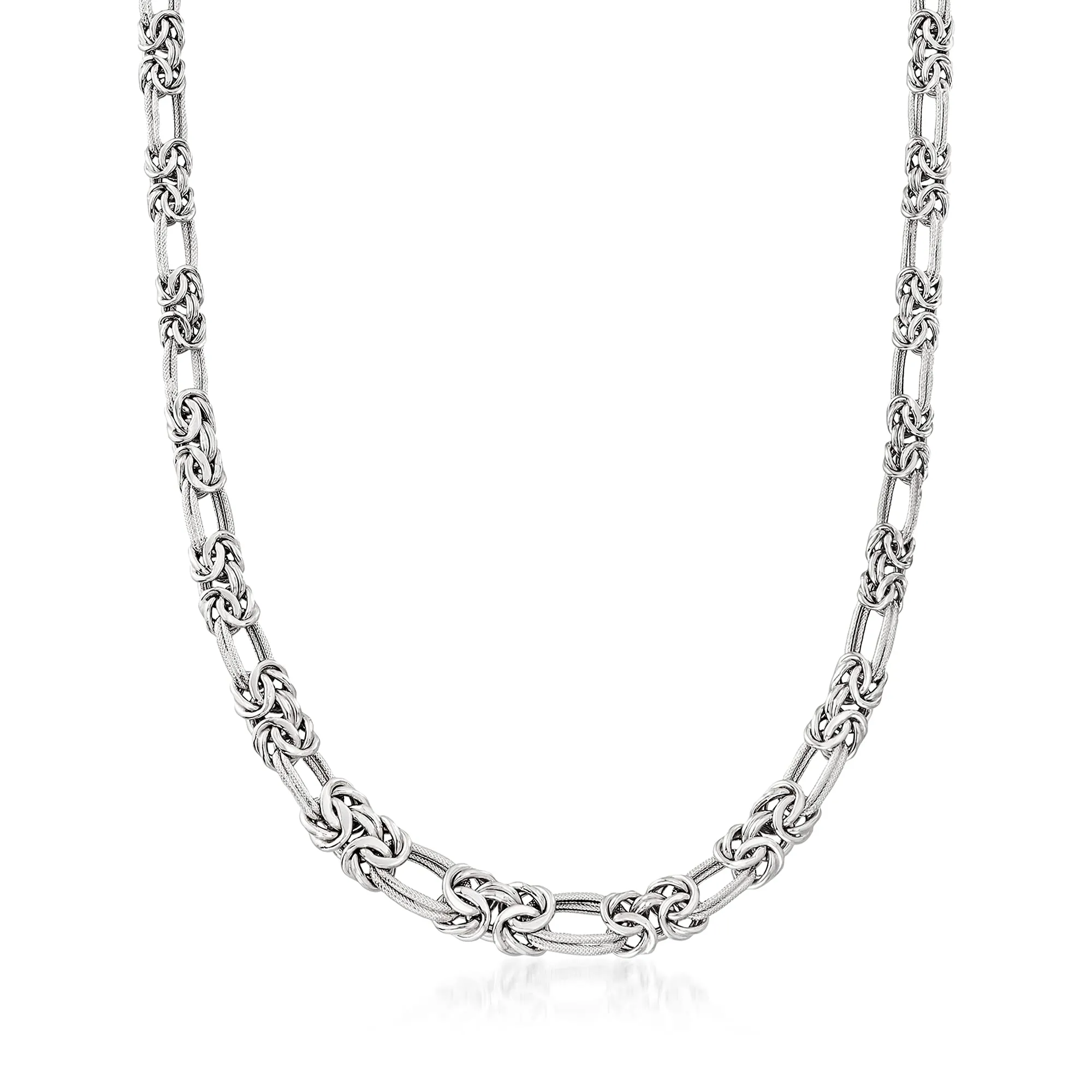 Sterling Silver Flat Byzantine Double-Link Necklace for Women, 18 Inches, Textured & Polished