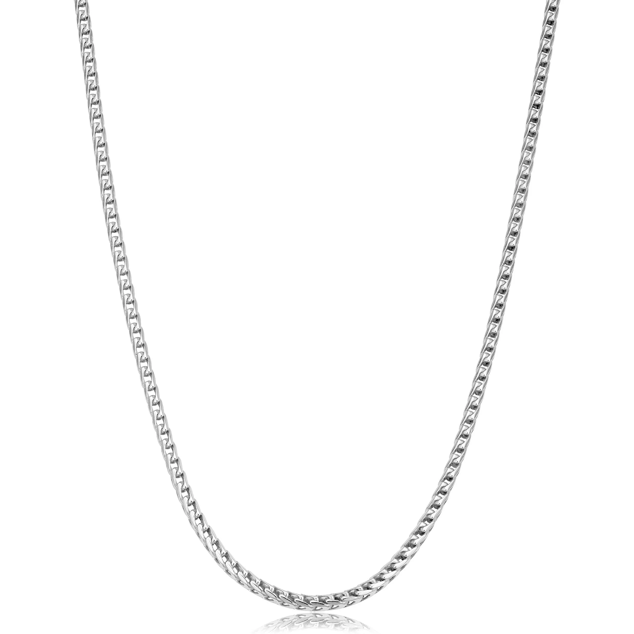 Sterling Silver Franco Chain Necklace 2.5MM-5MM, Rhodium-Plated, 18-30 Inches, Durable & Elegant