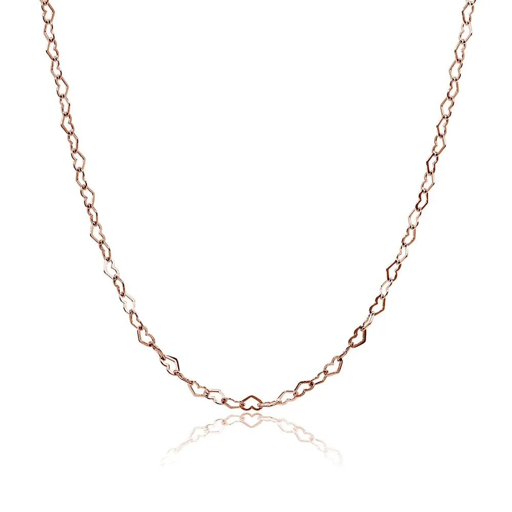 Sterling Silver Heart Link Chain Necklace - 16/20/24/30 Inch, Silver/Yellow/Rose Gold Options