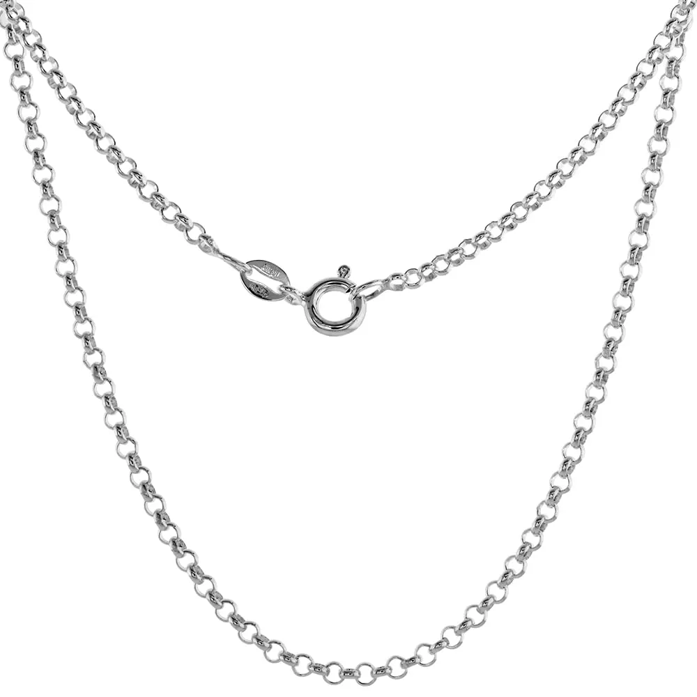 Sterling Silver Italian Rolo Chain Necklace 2.5mm Nickel Free, 24 Inches Long, Unisex