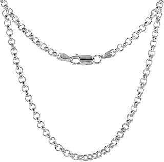 Sterling Silver Italian Rolo Chain Necklace 3.5mm Nickel Free, 7-30 Inch Length Options