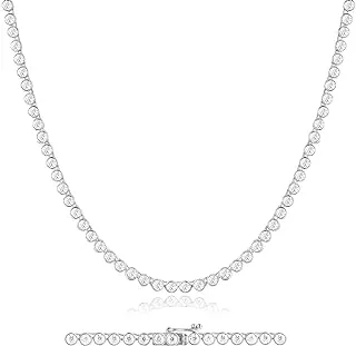 Sterling Silver Moissanite Tennis Necklace, White Gold Plated 925 Silver, Sparkling VVS1 Solitaire