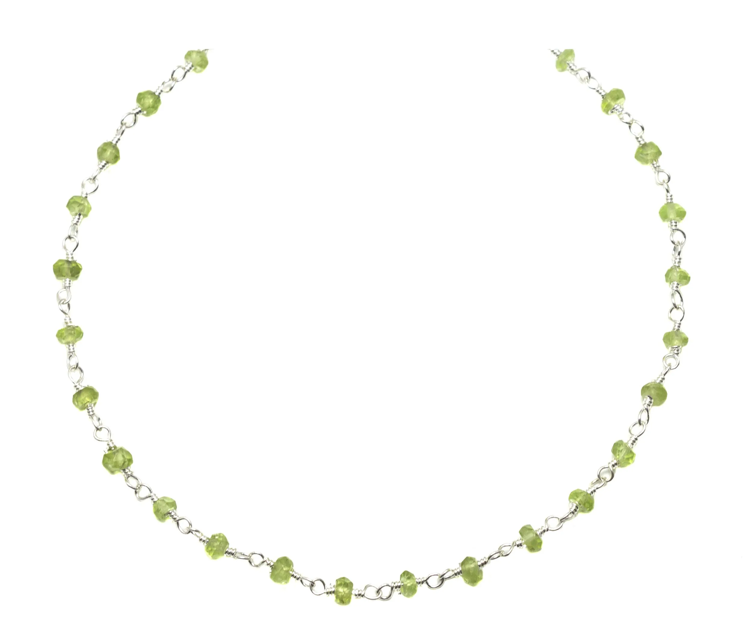 Sterling Silver Peridot Necklace 18' Green Gemstone Faceted Beaded Chain by Spyglass Designs