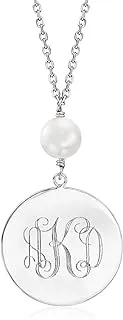 Sterling Silver Personalized Disc Necklace with 8-9mm Cultured Pearl - Unique Gift Idea