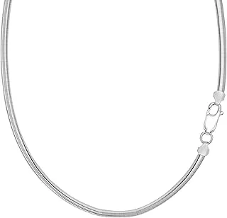 Sterling Silver Rhodium Plated Round Dome Omega Chain Necklace, 4mm, 16'