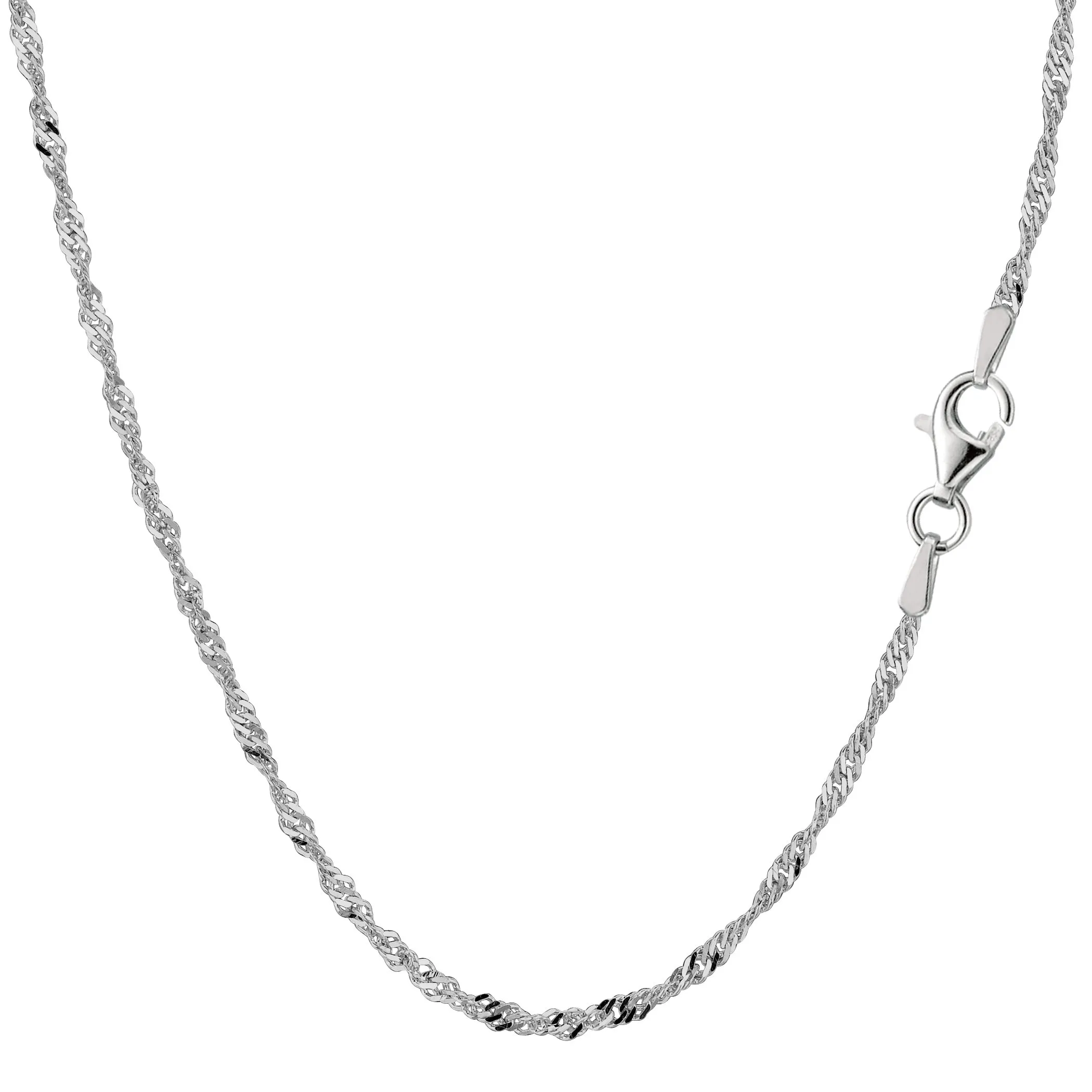 Sterling Silver Rhodium Plated Singapore Chain Necklace 2.0mm, 16-Inch, Hypoallergenic, Lobster Clasp