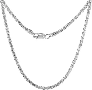 Sterling Silver Sparkle Rock Chain Necklaces & Bracelets 2.3mm Diamond Cut Nickel Free Italy