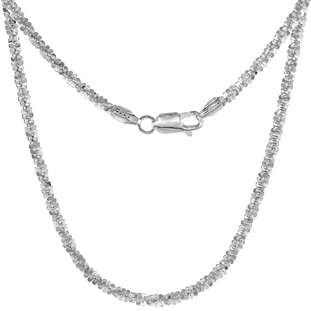 Sterling Silver Sparkle Rock Chain Necklaces & Bracelets 2.9mm Diamond Cut Nickel Free Italy