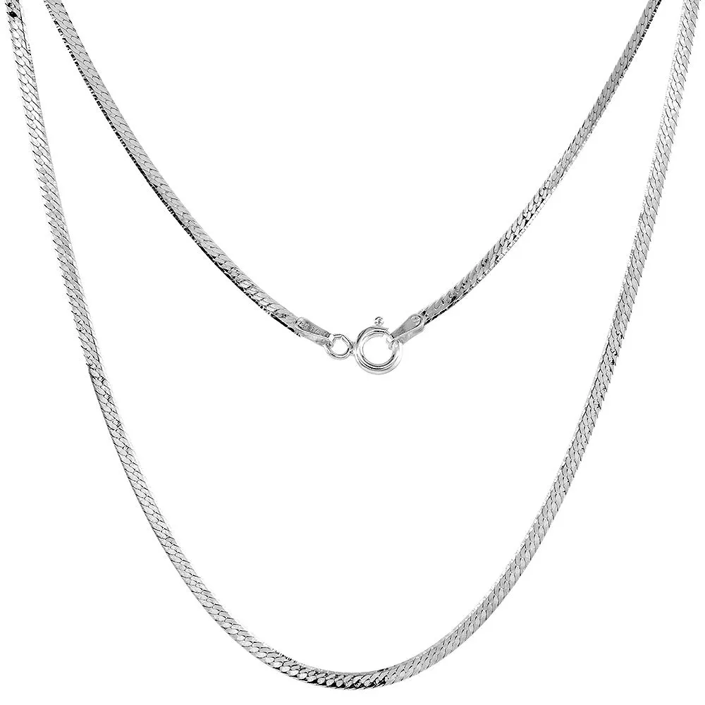 Sterling Silver Thin Herringbone Chain Necklace 30 Inch 2mm Nickel Free Hypoallergenic Italy