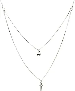 Sterling Silver Tiny Cross Heart Charm Necklace with 16'+2' Extender Made in Italy