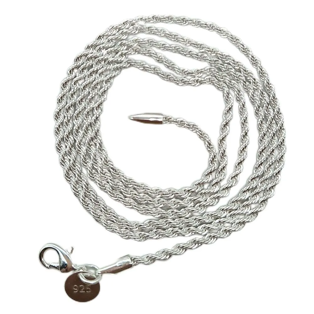 SUKKCCNO S925 Sterling Silver Twisted Rope Chain Necklace 16-30 Inches, Hypoallergenic Gift