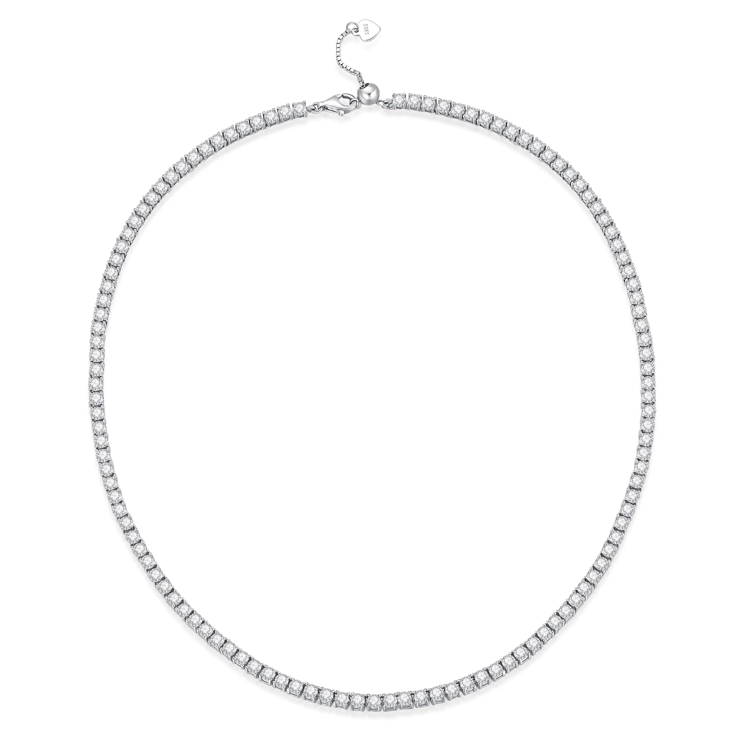 SXT.FSITATO Sterling Silver 925 Tennis Necklace, Simulated Diamond Cubic Zirconia, 16/18 inch