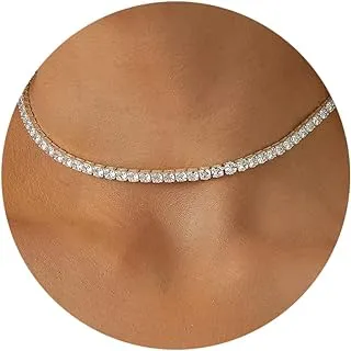 Tennis Necklace 14K Gold Plated/Silver Sparkling Rhinestone Choker for Women