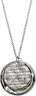 The Ten Commandments Stamped Round Hammered Disc Pendant Necklace