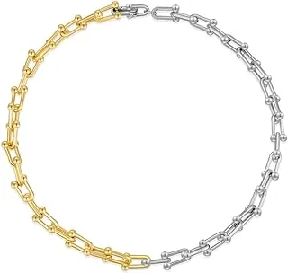 Two-tone Chunky Link Chain Necklace - U Shape Trendy Jewelry Gift