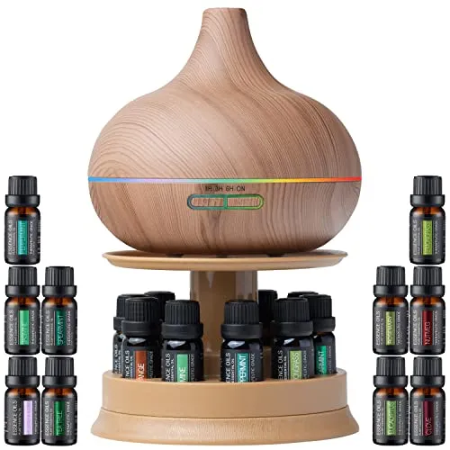 Ultimate Aromatherapy Ultrasonic 300ml Diffuser & 10 Therapeutic Essential Oils with Stand