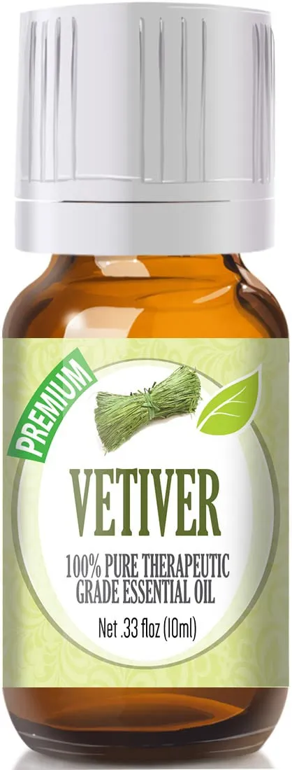 Vetiver Essential Oil 10ml - 100% Pure Natural Aromatherapy Oil with Built-In Eyedropper