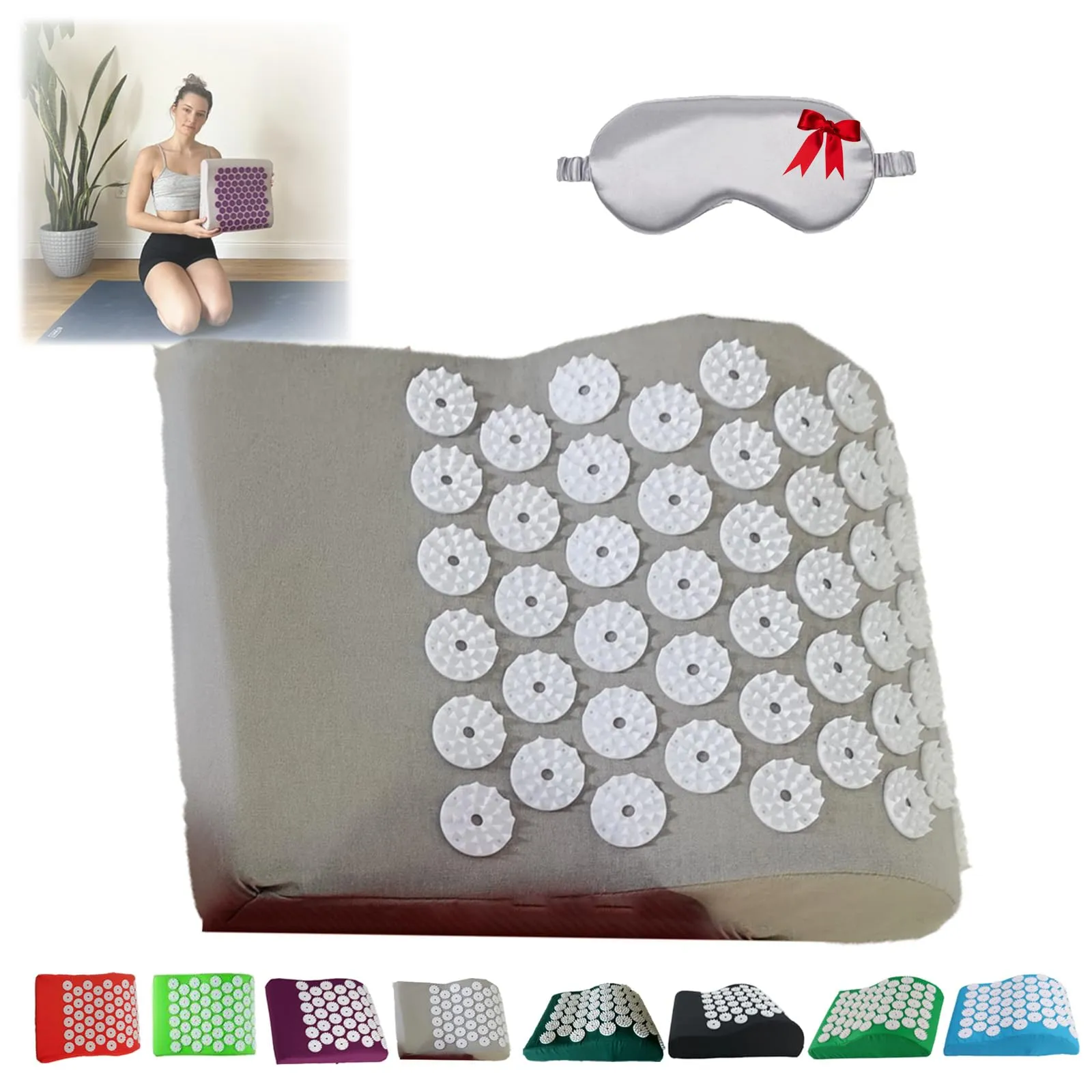 Vevazen Low Back Pillow & Acupressure Mat - Pain Relief, Sleep Improvement, Grey, 30x23x9.5cm