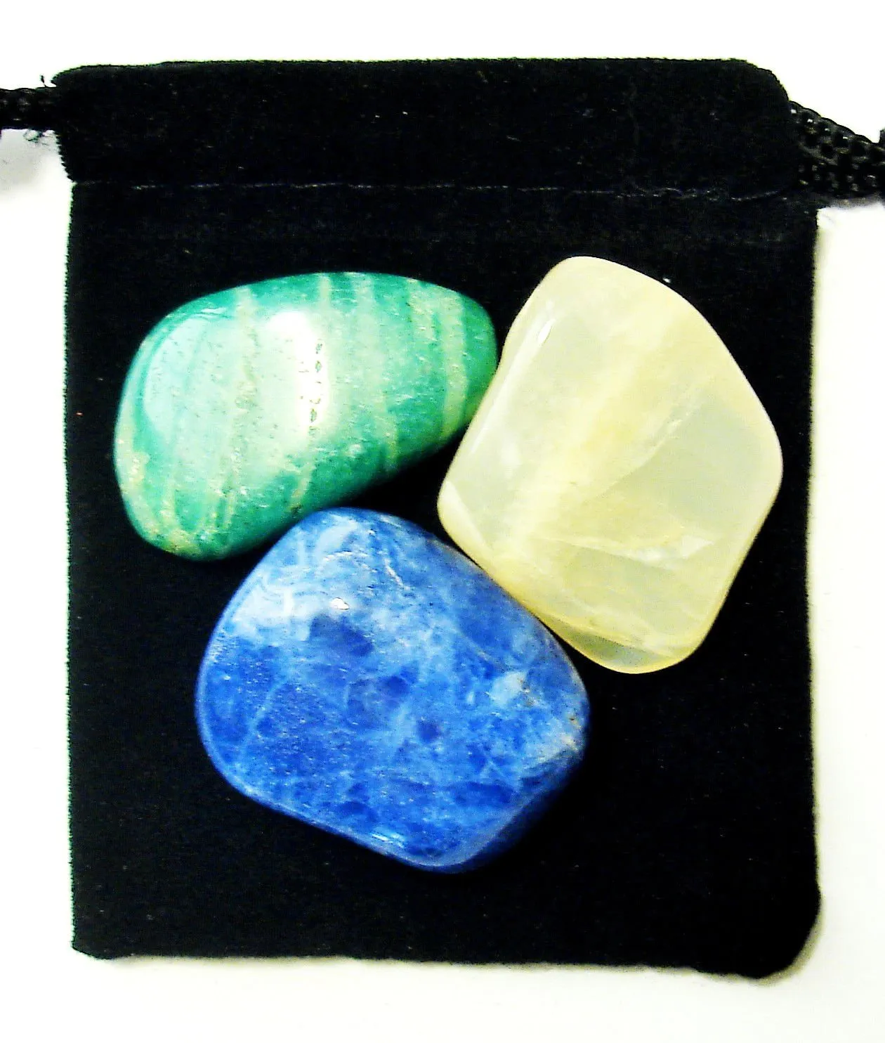 Virgo Zodiac Tumbled Crystal Healing Set - Amazonite, Moonstone, Sodalite with Pouch & Card