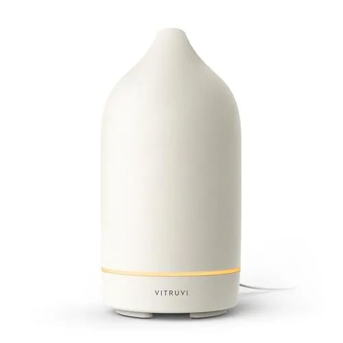 Vitruvi Ceramic Ultrasonic Essential Oil Diffuser - White, 90ml Capacity, Aromatherapy Diffuser