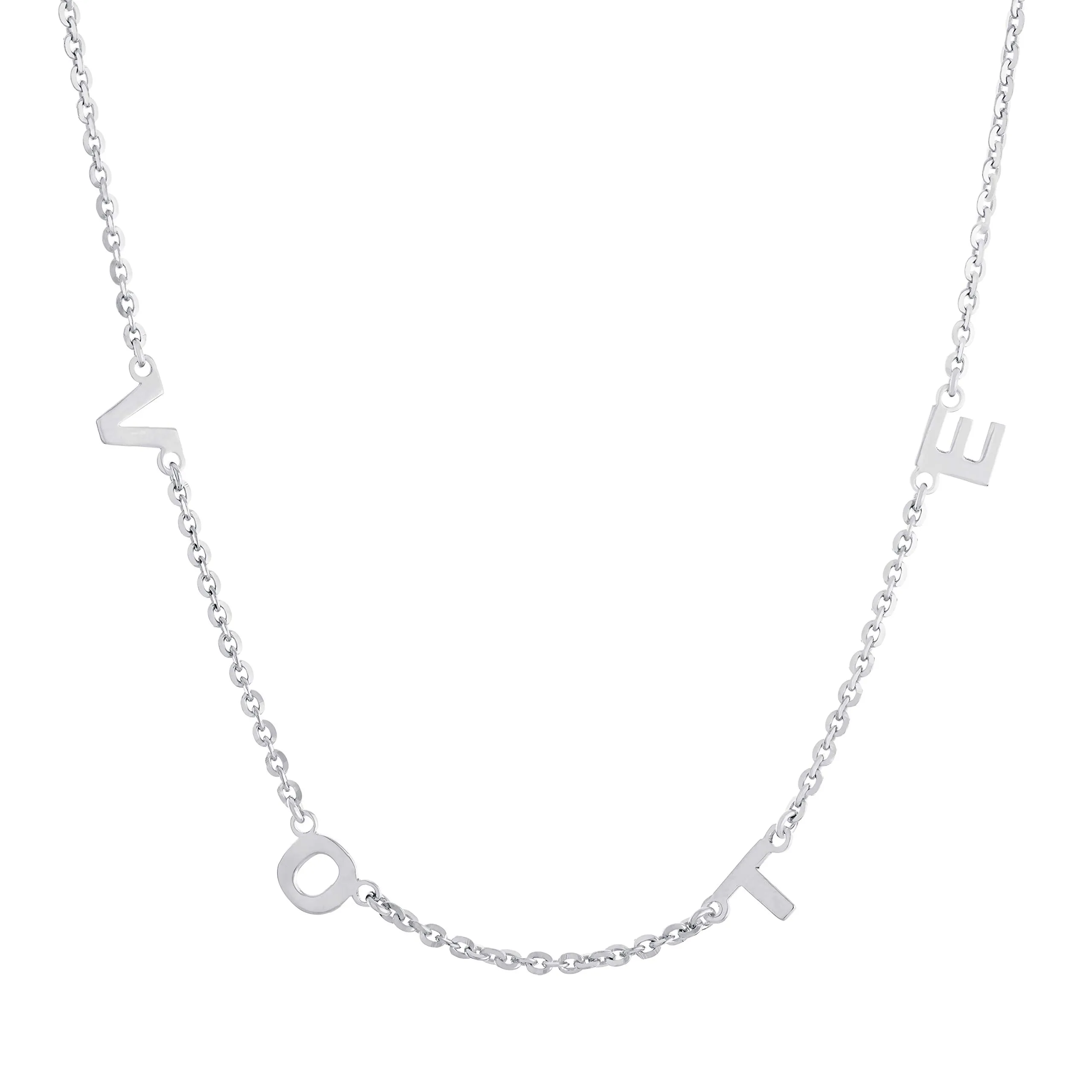 Vote 16' + 2' Sterling Silver Initial Chain Necklace with VOTE Charms