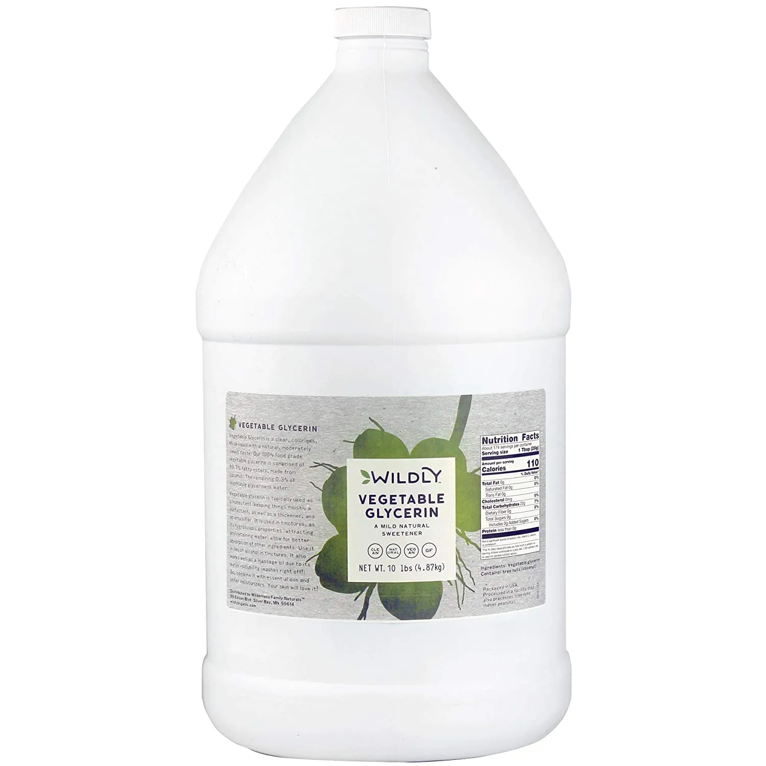 Wildly Vegetable Glycerin 128 Fl Oz, Food Grade Coconut-Derived, Vegan & Gluten-Free Moisturizer