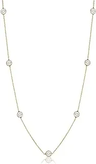 Women Gold Plated 3MM Round Cubic Zirconia Station Necklace in Sterling Silver