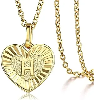 Women Initial Necklace Gold Plated Heart Letter A-Z Pendant Rolo Chain