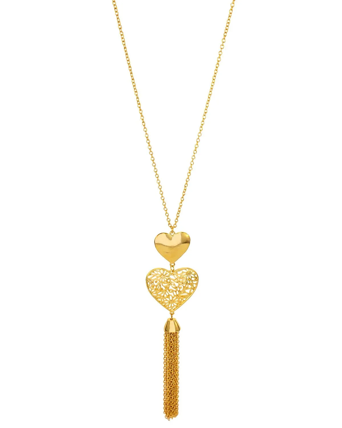 Women's Double Heart Intertwined Tassel Necklace - DAUPLAISE Filigree Design in Silver & Gold