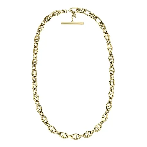 Women's Gold-Tone Stainless Steel Pendant Chain Necklace - Versatile D-Link Design by Fossil