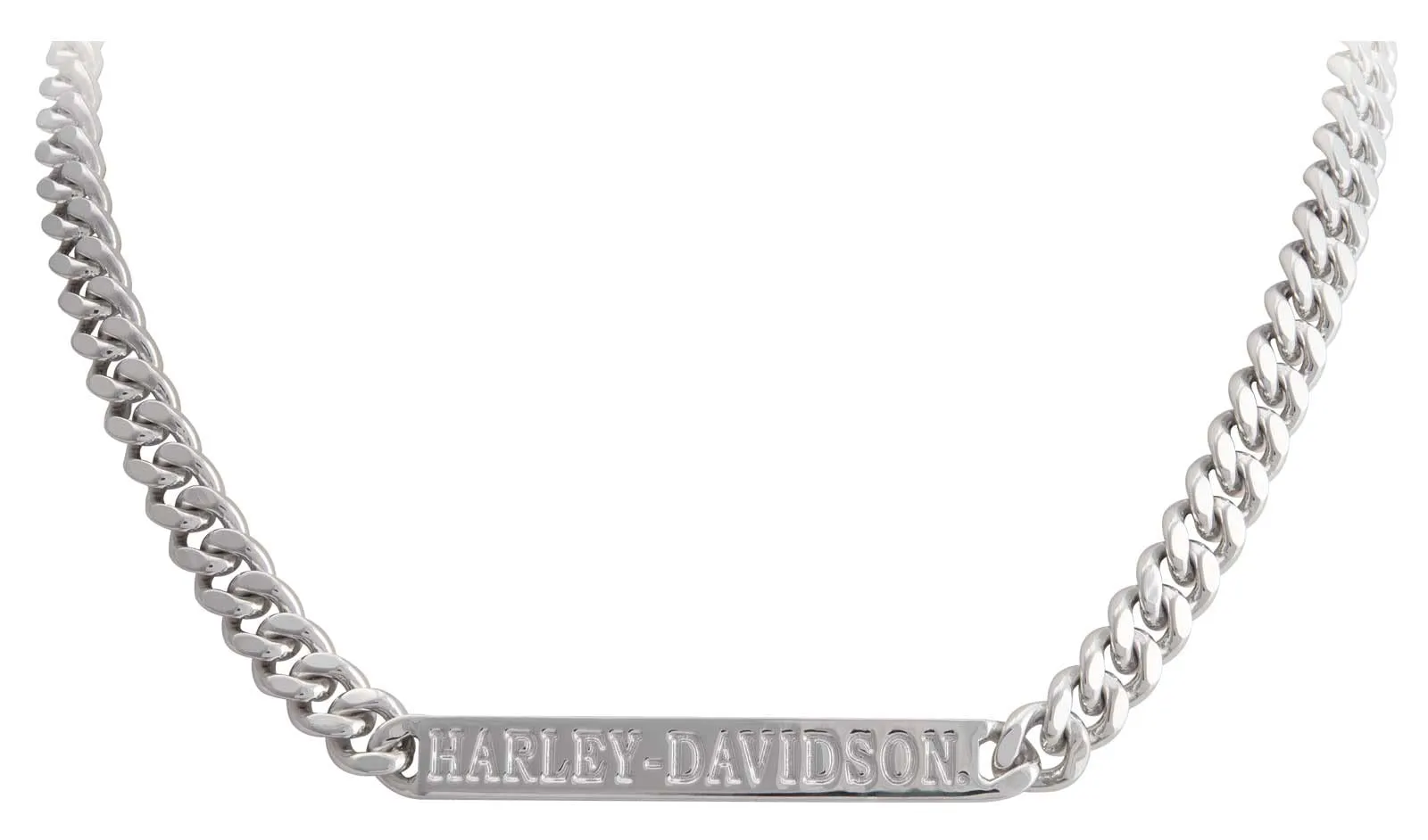 Women's H-D Script Bar Curb Link Necklace - Adjustable 14'-18' Stainless Steel, Silver