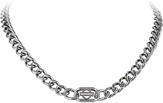 Women's Outline Bar & Shield Logo Curblink Necklace in Steel