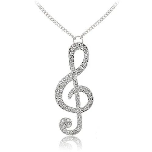 Women’s Rhinestone Music Note Necklace 62cm Stylish Alloy Pendant for Girls & Ladies