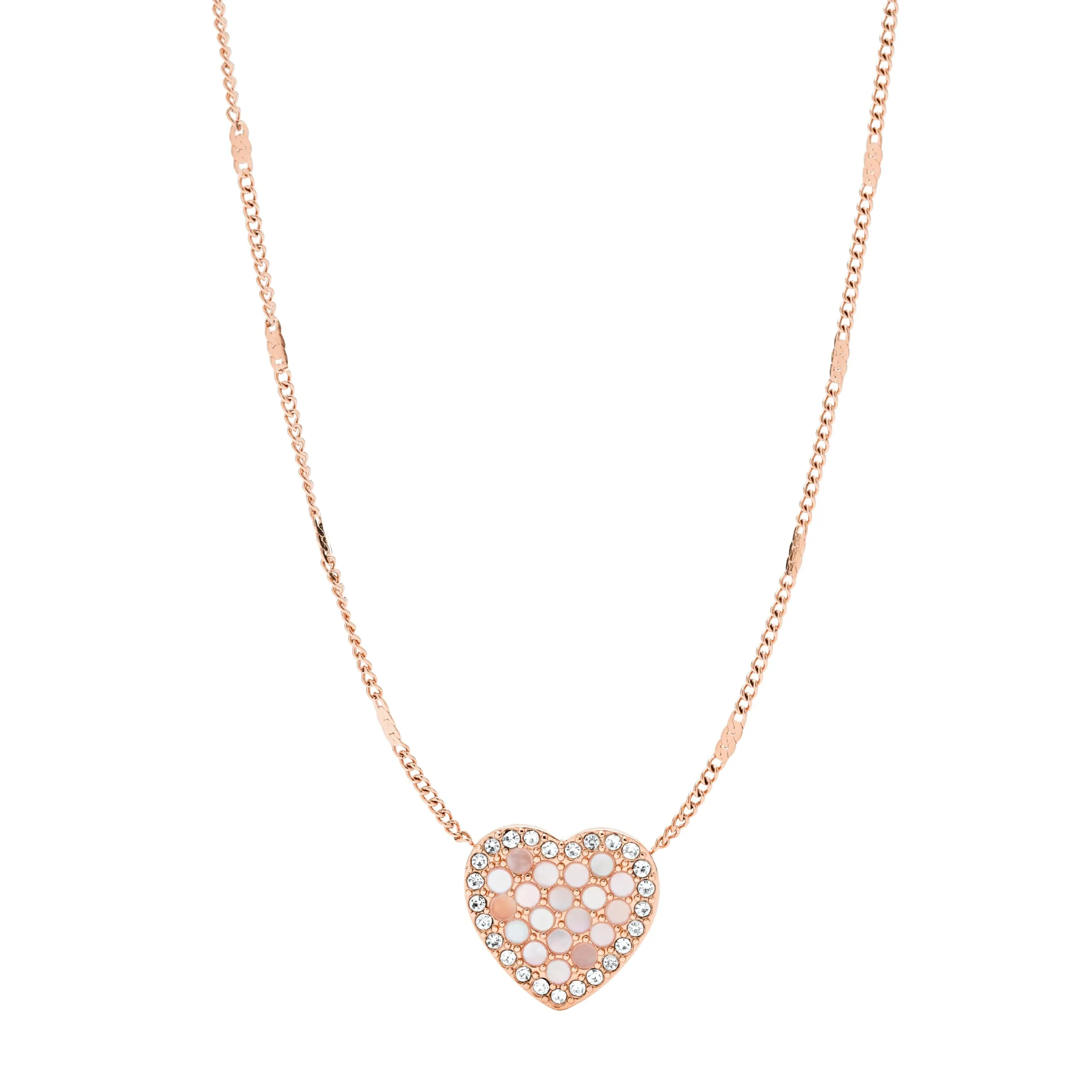 Women's Rose Gold-Tone Necklace with Mosaic Heart Pendant, 16' + 2' Extension by Fossil