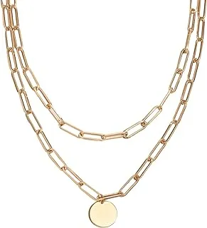 Women's Round Pendant Layered Necklace - Elegant Chain Design for Any Occasion