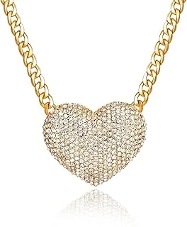 Women's Sparkly Heart Necklace - Chunky Rhinestone Chain, Punk Rock Style Costume Jewelry