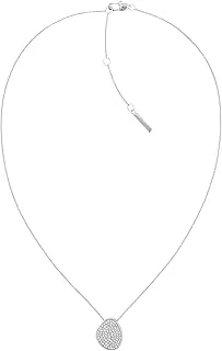 Women's Stainless Steel Dual-Sided Necklace with Crystals - Sculptural Silhouette Design