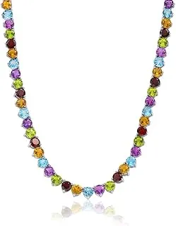 Women’s Tennis Necklace in 925 Sterling Silver with Blue Topaz, Citrine, Peridot & Amethyst