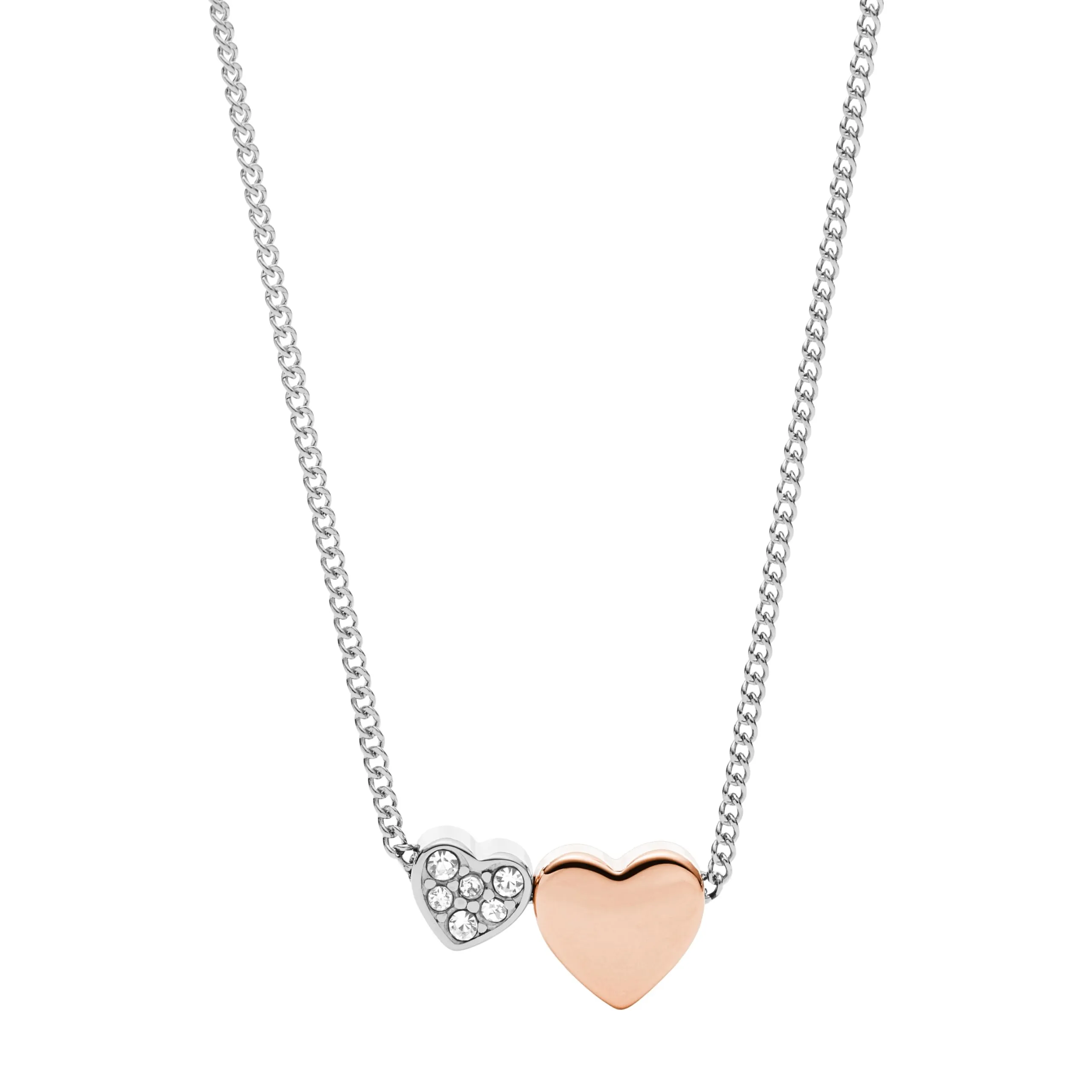 Women's Two-Tone Heart Pendant Necklace in Silver & Rose Gold - 16' + 2' Extension