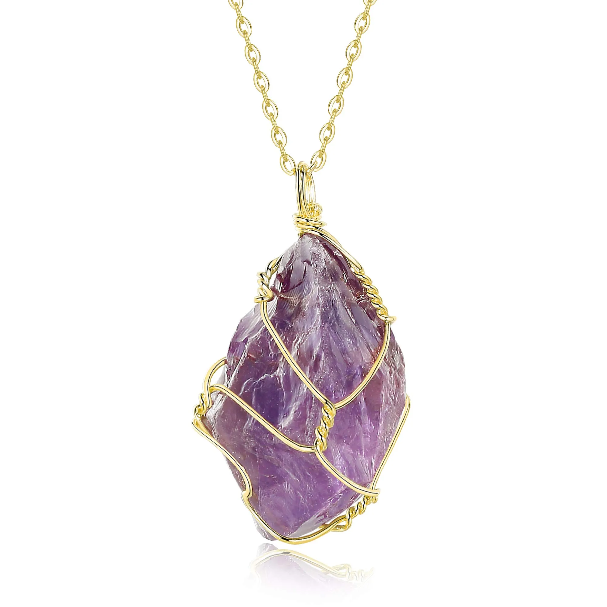 XIANNVXI Amethyst Healing Crystal Necklace Adjustable Gold Wire Wrapped Natural Gemstone Jewelry