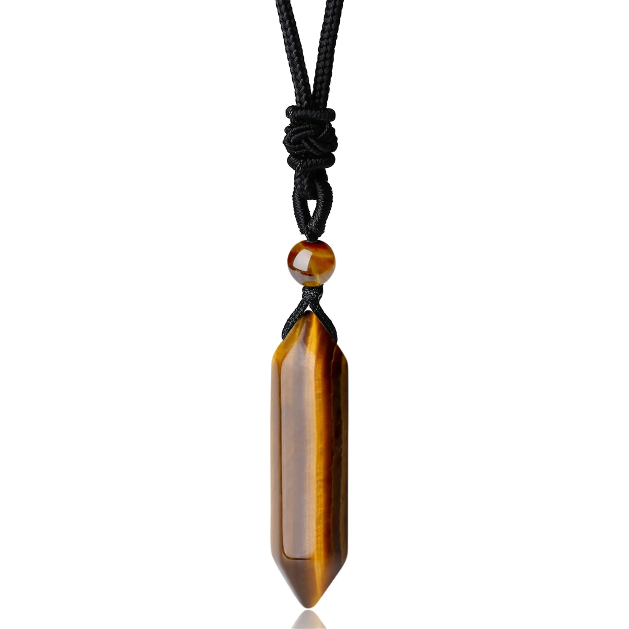 YATOJUZI Tiger Eye Healing Crystal Necklace, Adjustable Rope Pendant, Natural Gemstone Jewelry