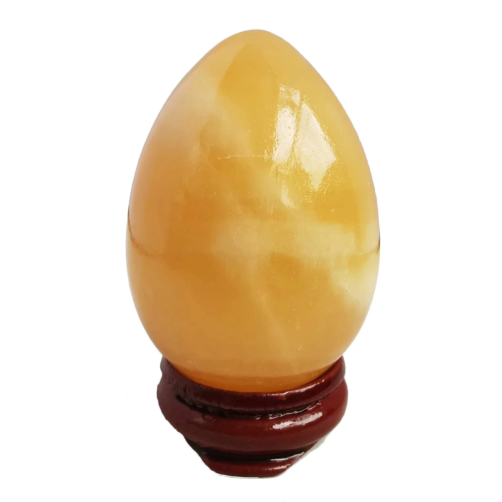 Yellow Jade Egg-Shaped Meditation Chakra Gemstone Kit with Wooden Stand, 1.96'x1.37', Reiki Healers